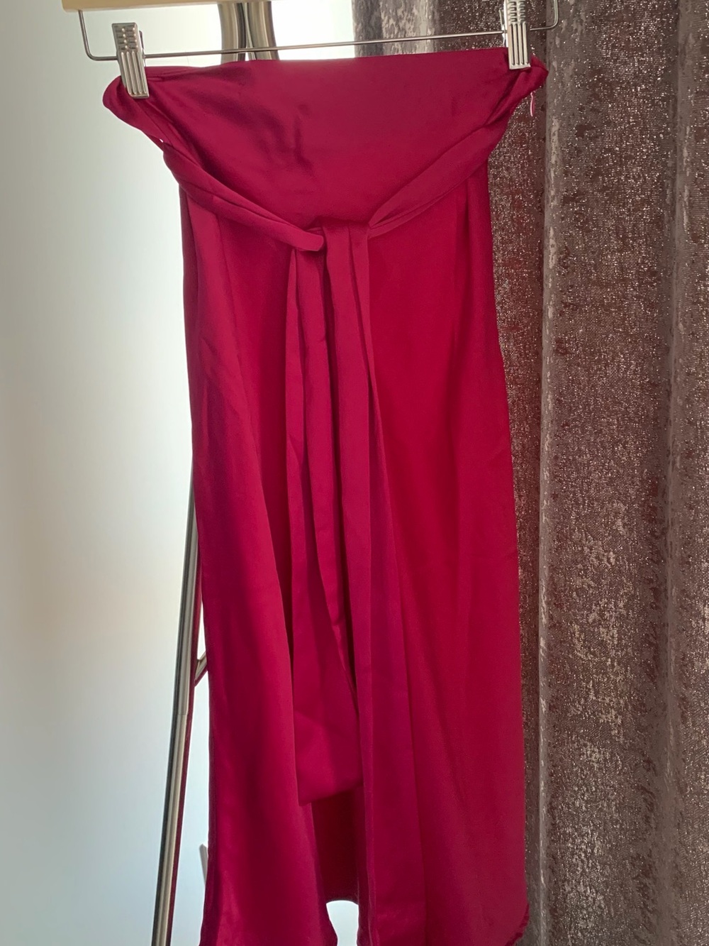 Mango Midi Skirt with Tie-Waist in Fuchsia